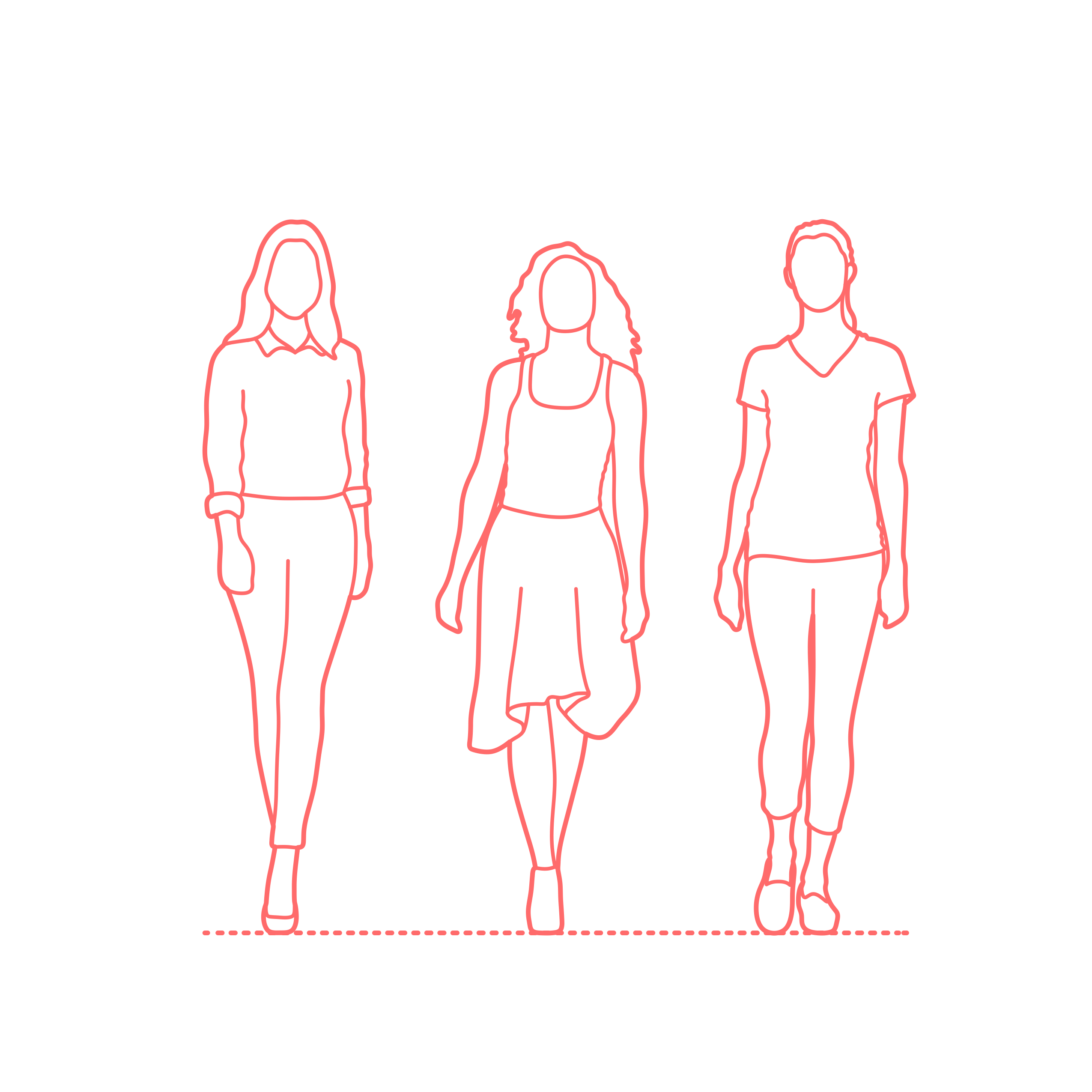 Humans Walking Female Front Outline Icon Svg Set Free Vectors